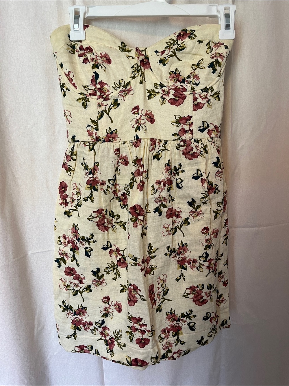 GB Floral Strapless Cream Mini Dress